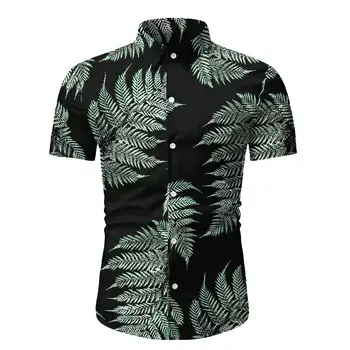 

Men personality leaves of palm trees printed casual Short sleeve shirts camisa masculina fashion Beach Hawaiian Shirt clothing