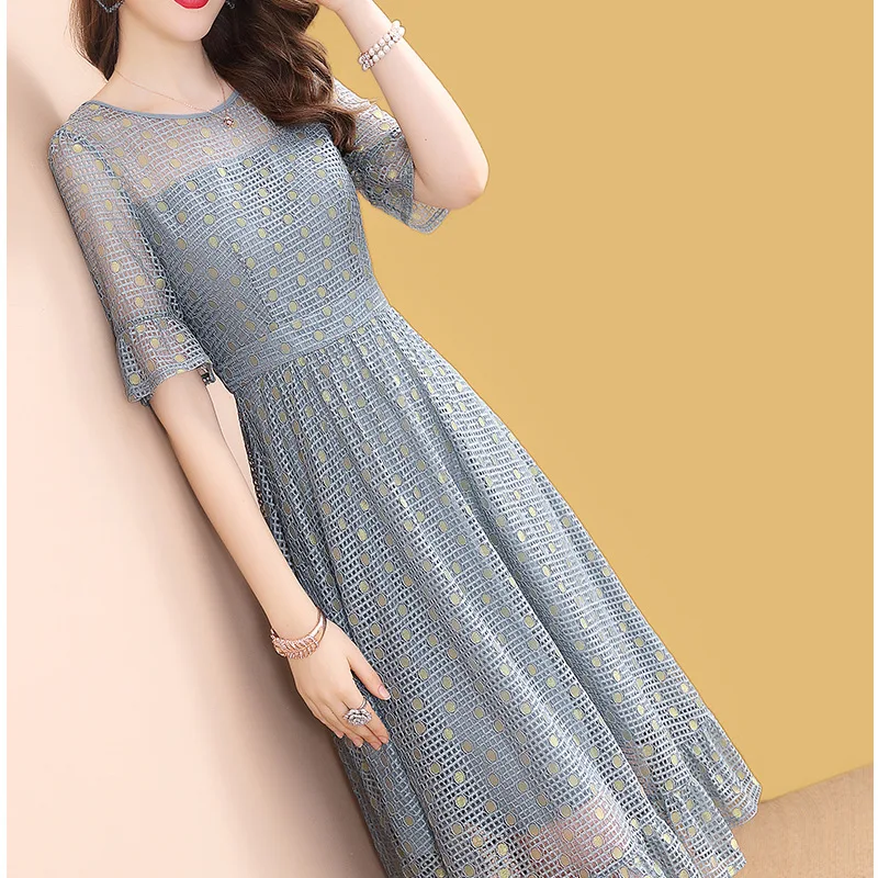 

Spring And Summer-Joint Lace Hollow out Waist Hugging Dress Women's Spring And Summer Mid-length 2019 New Style Skirt
