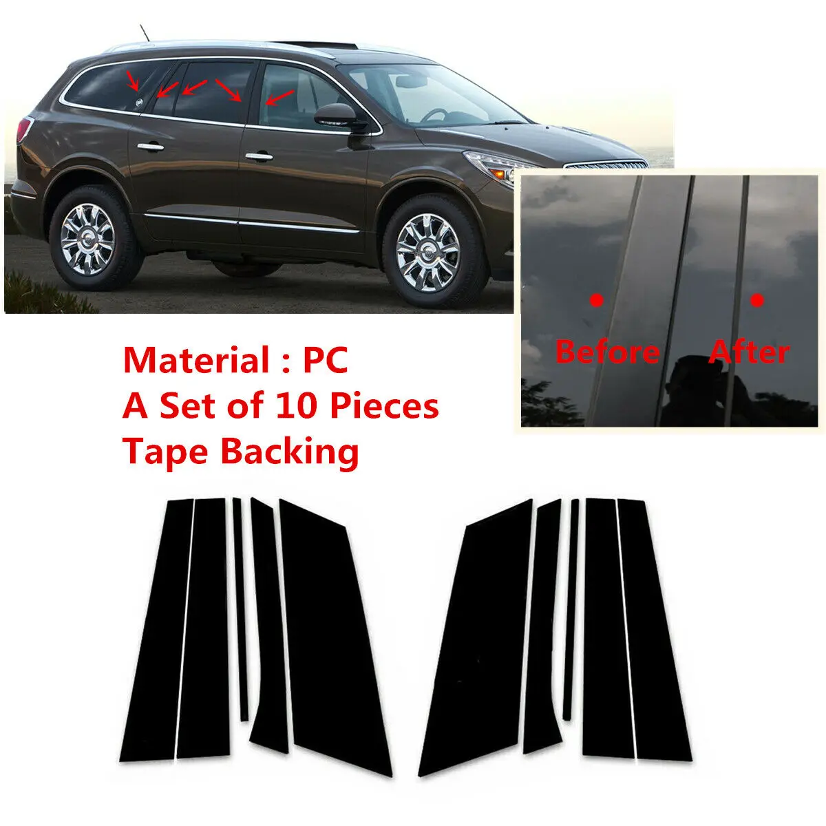 Комплект из 10 предметов наружные L + R боковые окна глянцевая черная Обложка