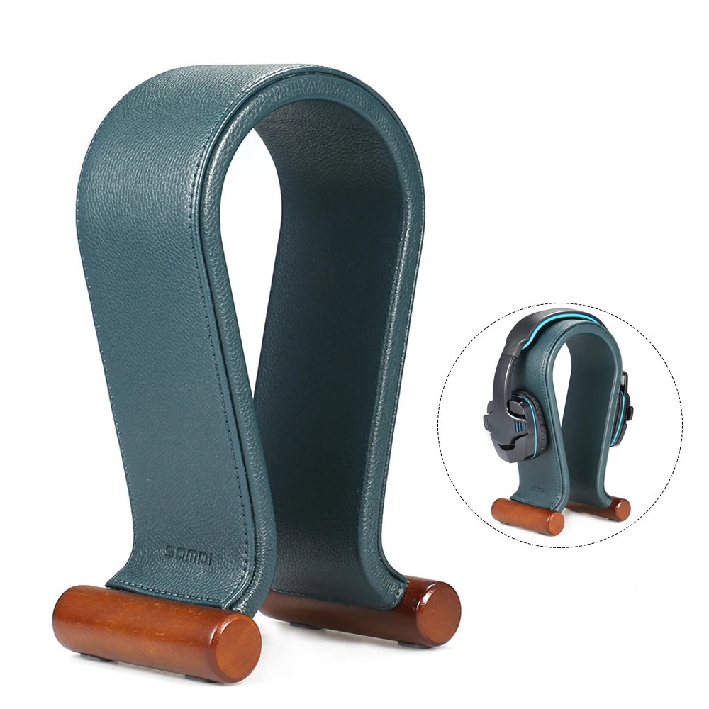 Dark green Samdi Кожаная подставка для наушников универсальная игровая Гарнитура держатель Поддержка наушников резиновые ножки, Нескользящие, стабильные - Color: Dark green