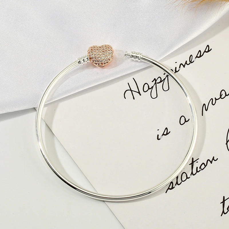 Round Bangle Bracelets 2pcs for bracelet jewelry Fit Brand Beaded Heart DIY Women Men Kid Children Jewelry Accessories