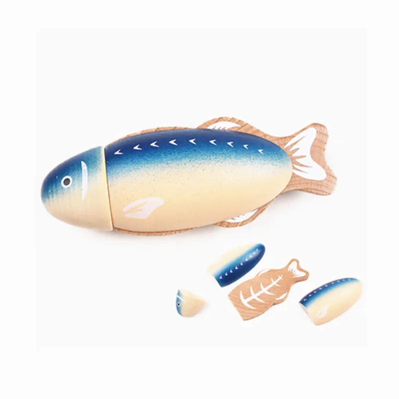 Children Wooden Toys Pretend Play Magnetic Seafood Fish Shrimp Safety Plastic Cutting Kid Educational Toy Gifts