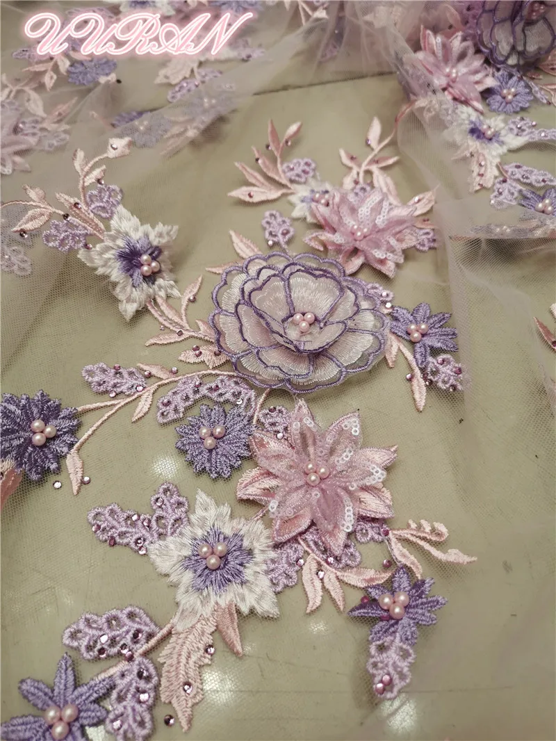 3D цветок Жемчуг кружево обрезка Diy свадебное платье вечернее платье для шоу вышитая кружевная ткань розовая французская кружевная ткань
