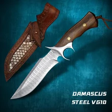 VG10 Damascus steel full Tang naprawiono nóż sprzęt zewnętrzny narzędzie camping jungle prosty nóż myśliwski z płaszcza narzędzie EDC tanie i dobre opinie NoEnName_Null Woodworking CN (pochodzenie) PO XIAO Nóż ze stałym ostrzem