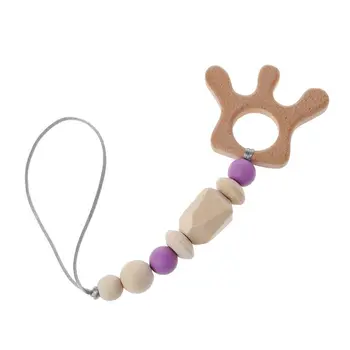 

Baby Wooden Teether Rattle Chewable Silicone Beads Play Gym Stroller Toy Nursing Pendant Charms Teething Toys