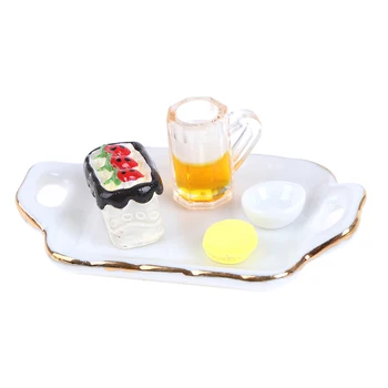 

5Pcs/set 1:12 Dollhouse Miniature Strawberry Cake Beer Cup Food Resin Kitchen Decor