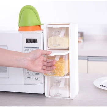 

Spice Rack Spoon Kitchen with Lid Container Seasoning Box Herb Spices Storage Condiment Jar Cooking with Handle Desktop