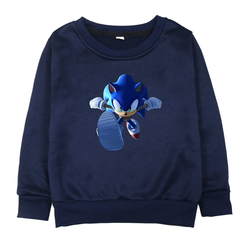 Sonic The Hedgehog/бархатные свитера для мальчиков и девочек, детская одежда, осенне-зимние детские толстовки, пуловер, свитер - Цвет: Navy blue