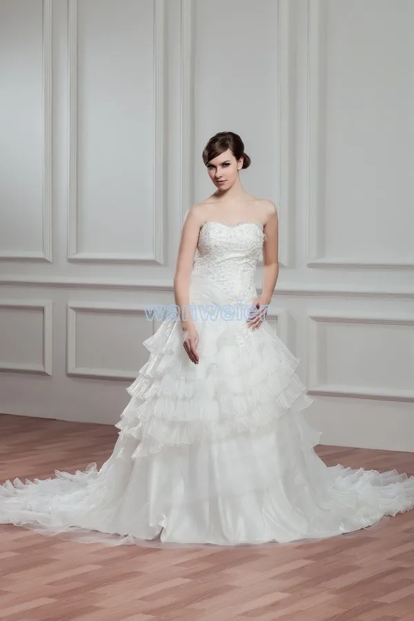 

free shipping 20136 new hot sale appliques white with zip back bridal gown custom size/color small train plus size wedding dress