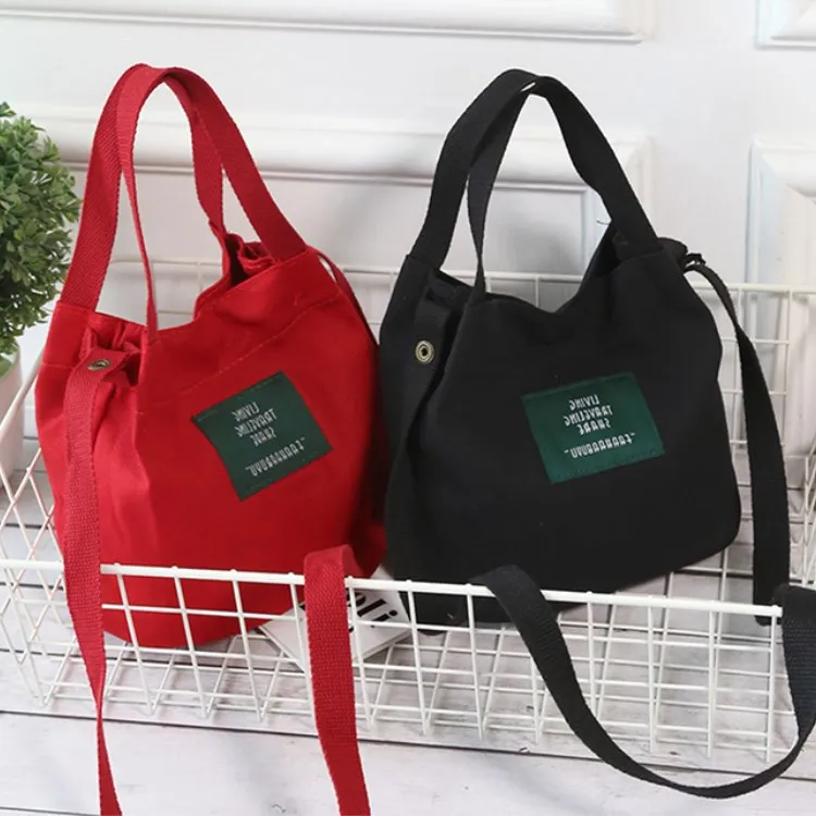 

New Fashion Brief Letter Messenger Bag School Students Crossbody Bag Casual Solid Bucket Bag Canvas Hangbags for Women