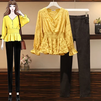 

4XL large size women's spring 2020 new fat mm age reduction set fat sister was thin and fashionable covering meat