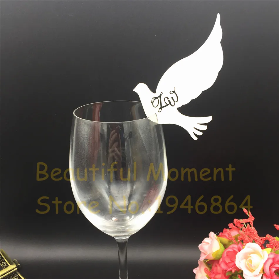 50pcs Peace Dove Love Birds Wine Glass Name Markers Place Cards Wedding Table Number Valentine's Day Party Decorations | Дом и сад