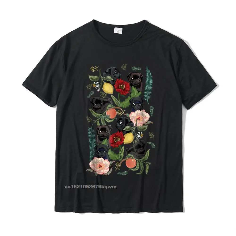 Crew Neck Casual 100% Cotton Mens Tshirts Casual Short Sleeve Tops Shirt Hot Sale Casual Tee Shirt Drop Shipping Botanical and Black Pug T- shirt by Huebucket__3658 black