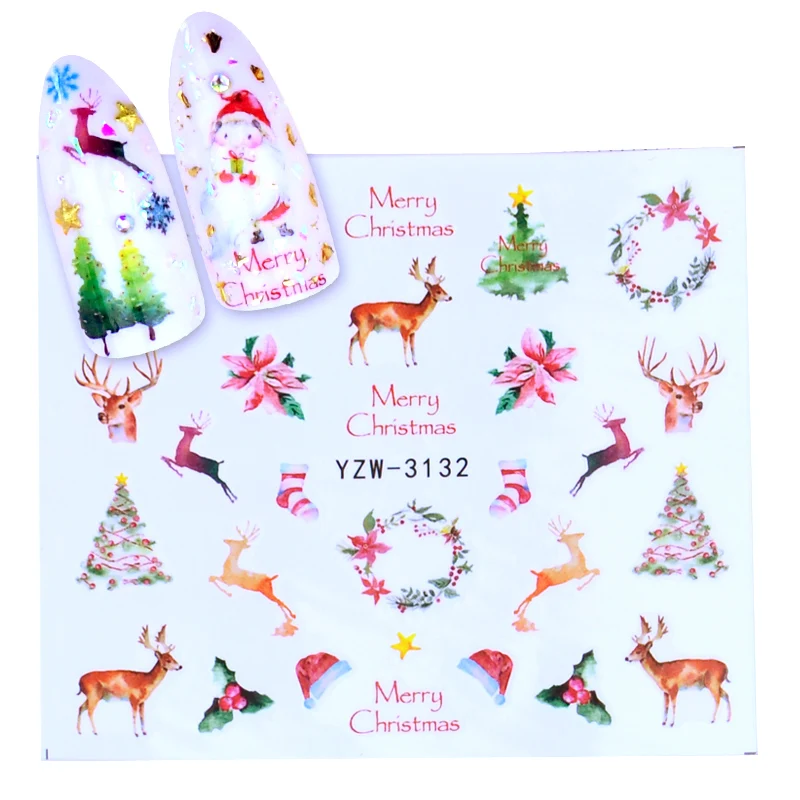 1 Sheet Xmas Sticker for Nail Decals Snow Flower Deer Beauty DIY Watermark Nail Art Christmas New Year Decor