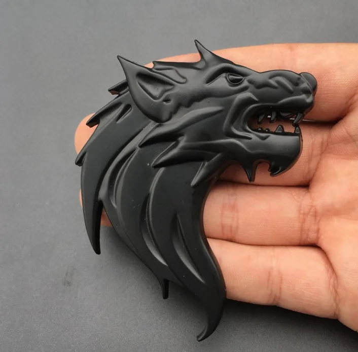Pair Black Metal 3D Wolf Head Auto Car Motorcycle Emblems Badge Decal Sticker Mega Jewelry Shop