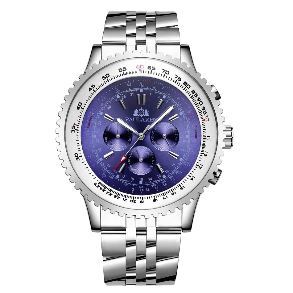 Cinturino meccanico in acciaio inossidabile meccanico a carica automatica sportivo blu nero bianco grande 50 mm classico da uomo di lusso_voghion.com