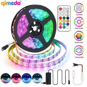 

Dream Color Addressable WS2815 LED Strip Lights 5050 RGB Chasing Changing Light Remote Control DC12V 5M For gamer Backlight