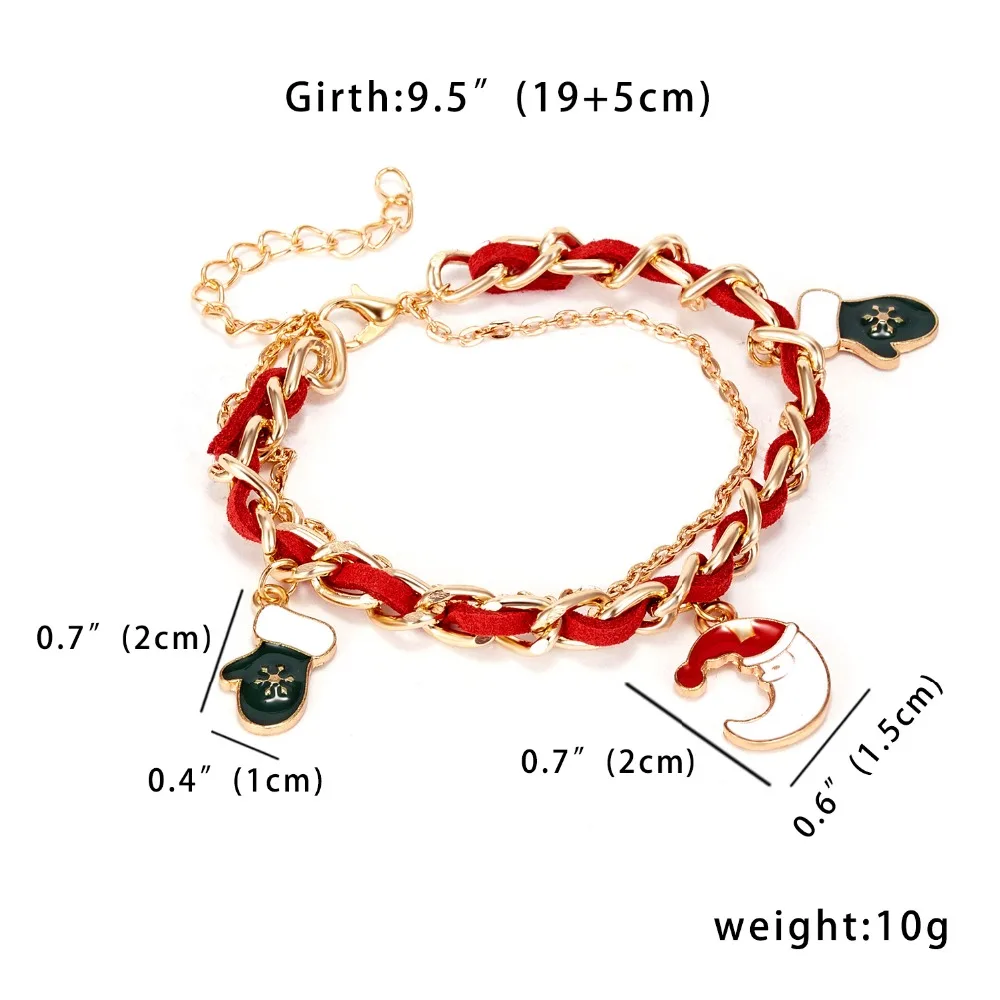 Rinhoo Christmas Adjustable Bracelets Women Santa Claus Elk Xmas Tree Gloves Wreath Snowman Moon Bells Double-layer Bracelets