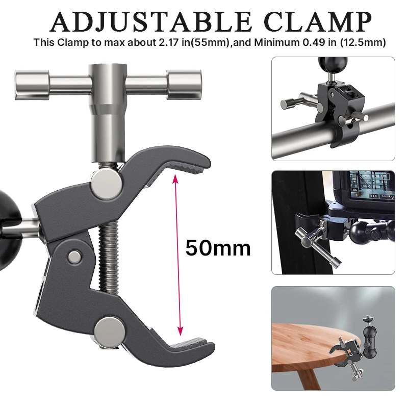 Braçadeira com Duplo Mágico para Câmera Monitor de Vídeo Fio para Hastes Ulanzi Metal Super Ballhead Braço Luz Mic Braçadeira 1 - 4 3 8 Gancho - Image 5