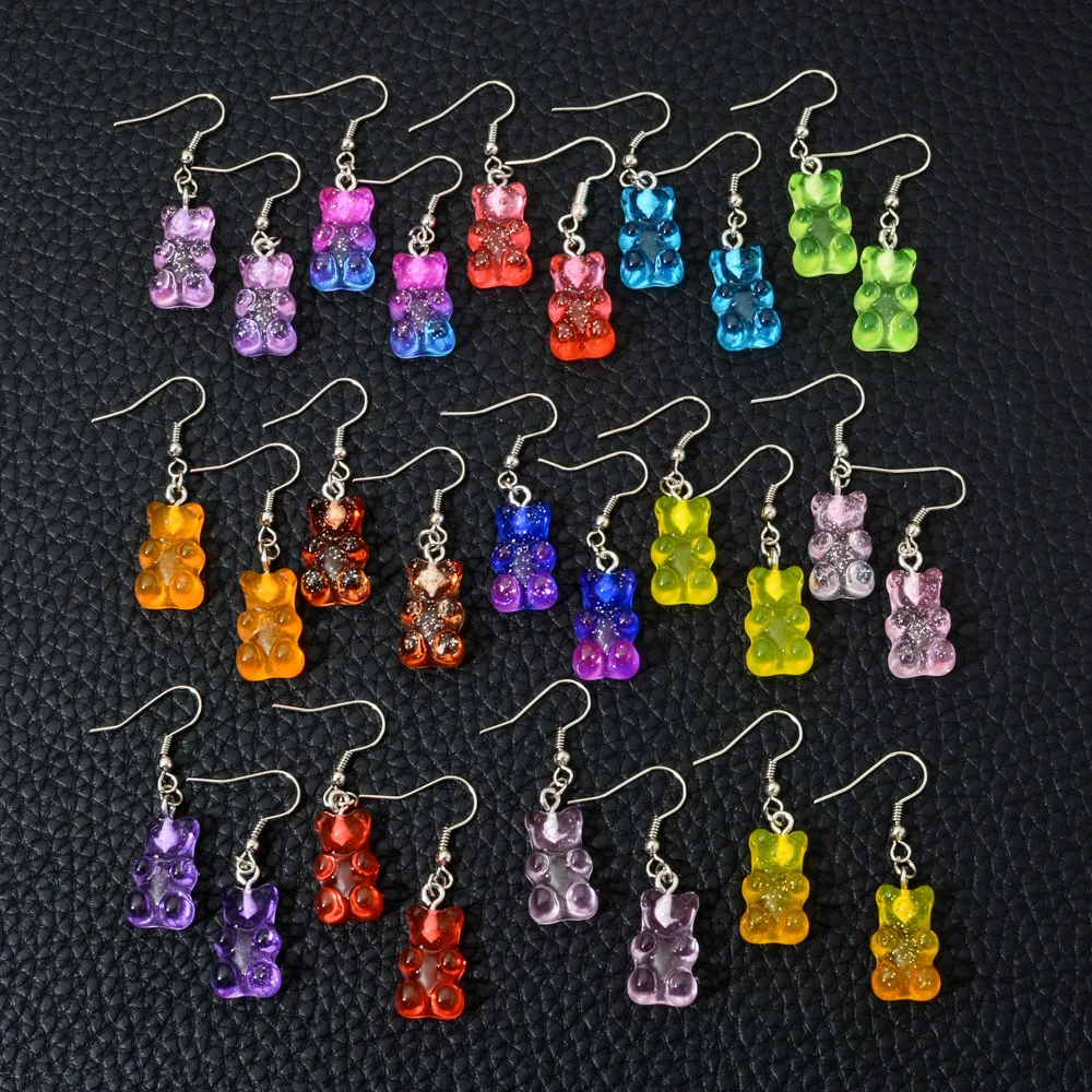 Animal Gummy Bear Earrings Creative Gradient Glitter Colorful Minimalism Cartoon Female Ear Hooks Danglers Jewelry Kids Gift