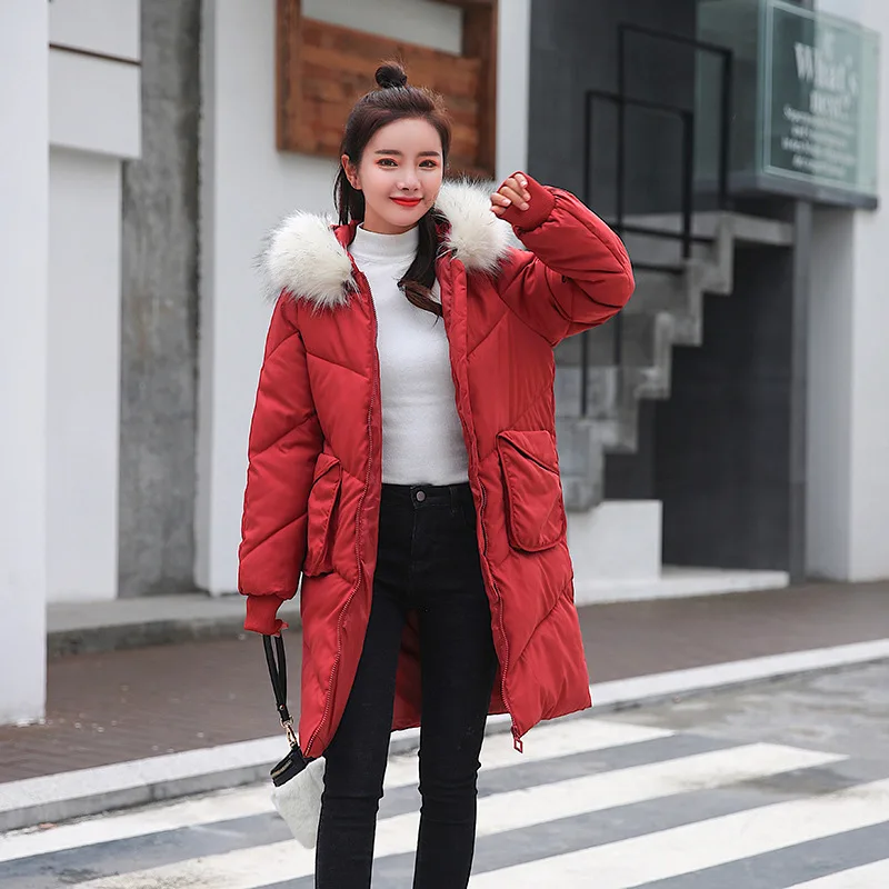 

Off Season New Products Large Fur Collar down Jacket Cotton-padded Clothes Women's Mid-length Hooded Loose And Plus-sized Cotton