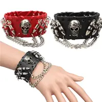 Fashion Gothic Punk Skull Metal bullet Leather Bracelet Men Bracelets & Bangles Male Arm Jewelry Red and black 2022 Accessor 1
