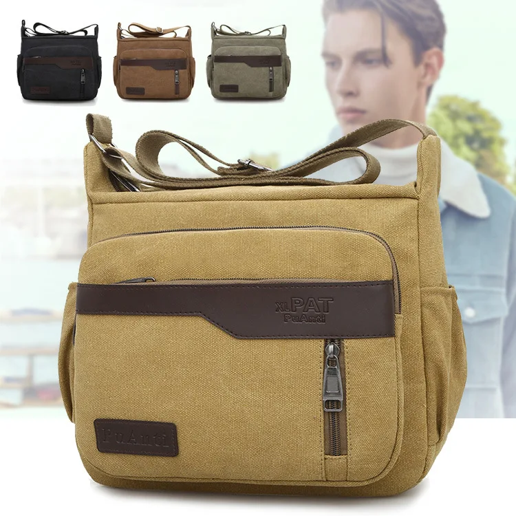 

Men's Canvas Crossbody Bag Customizable Large-Capacity Internal Structure Men Casual Canvas Trendy Bag Shoulder Bag