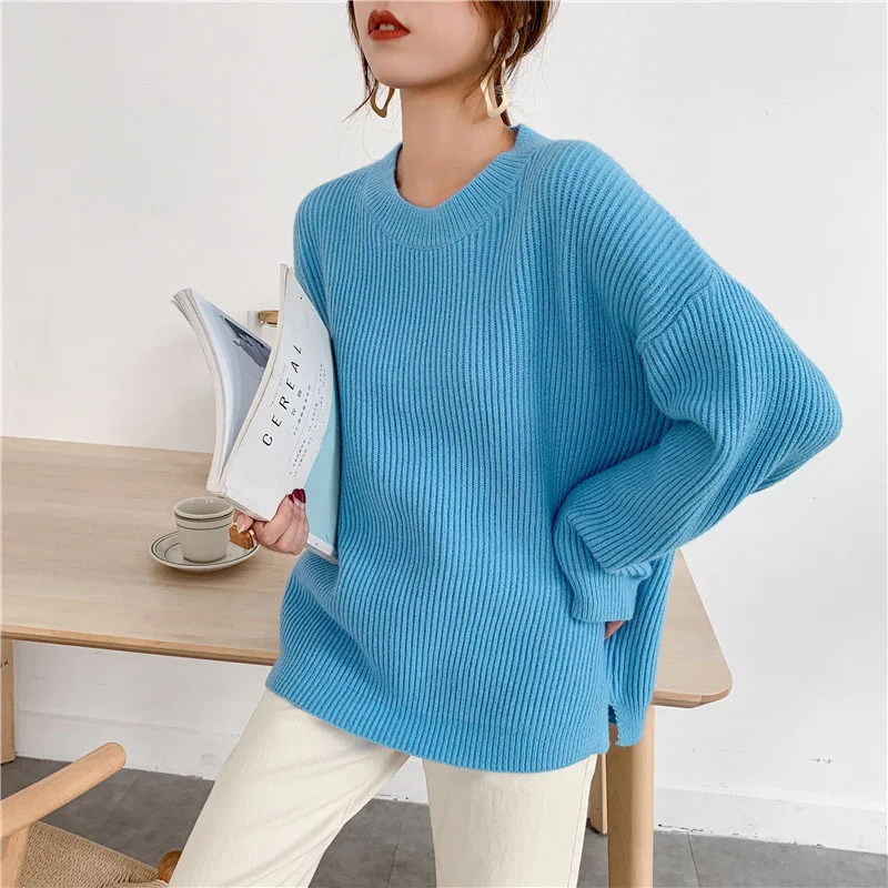 LANMREM Solid Color Crew Neck Pullover Knit Sweater 2020 Spring New Loose Leisure Wild Cashmere Student Tops PC439 | Женская одежда