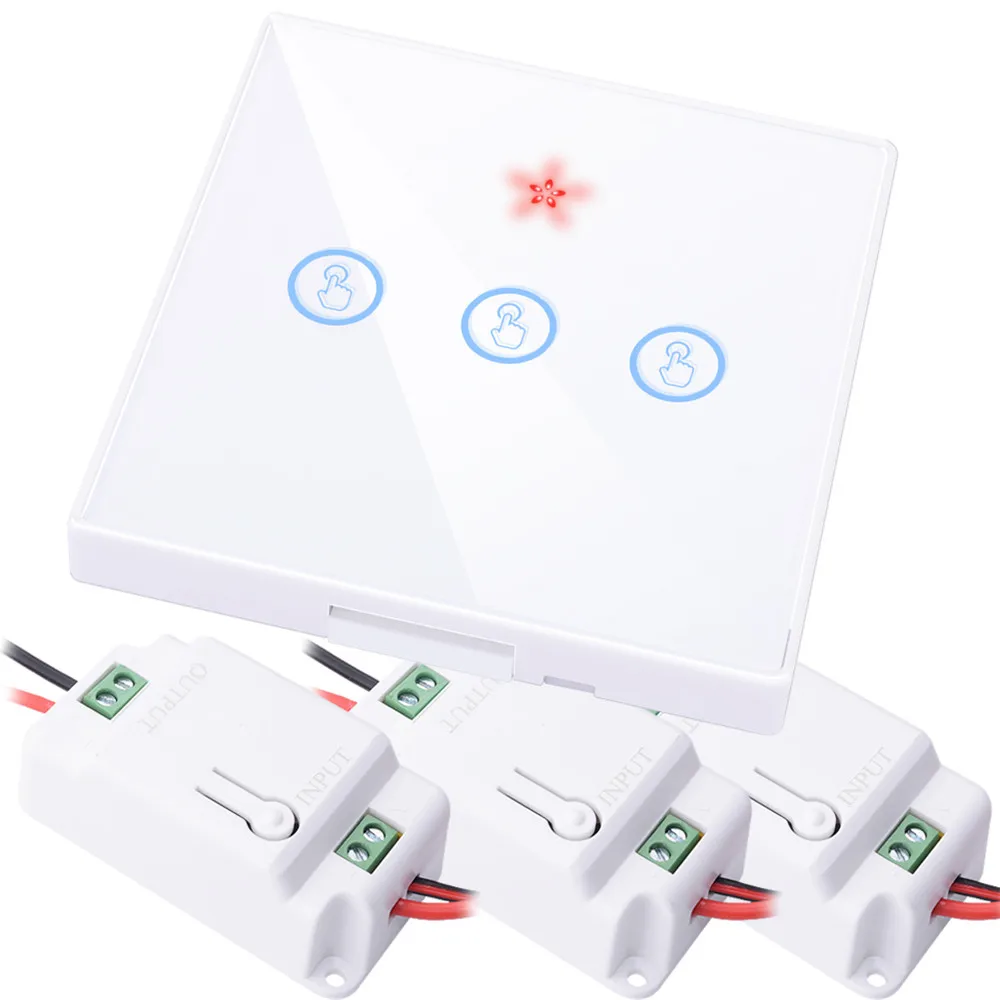 3 gang 3 Receiver W Домашний Беспроводной светильник с сенсорным выключателем, Радиочастотный пульт дистанционного управления, стеклянный экран 1, 2, 3 банды, настенная панель, кнопка, приемник, светодиодный светильник - Цвет: 3 gang 3 Receiver W
