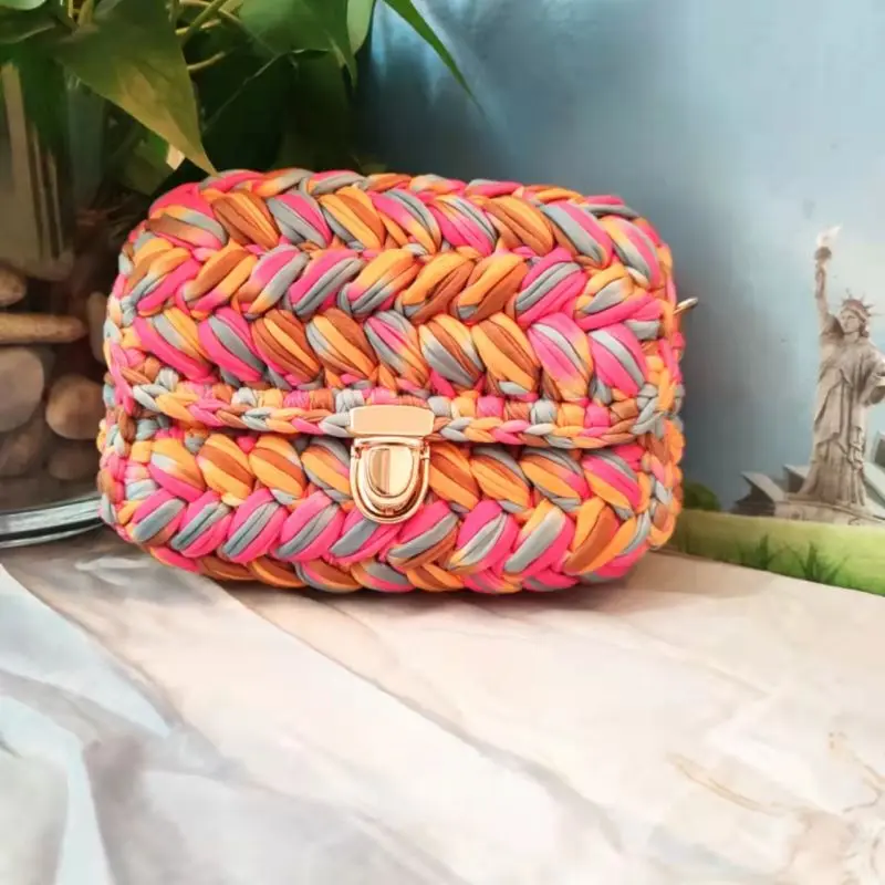Women's oblique straddle bag, chain cloth woven shoulder bag, hand crocheted finished women's bag,