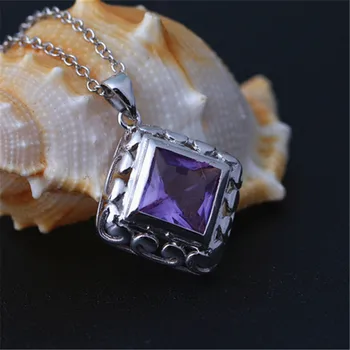 

New Silver Pendant Personality Charm Temperament Female Retro Inlaid Square Zircon Necklace Pendant