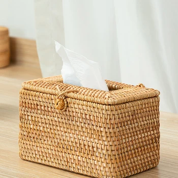 

vintage Rattan Handmade Tissue Box Drawer Box Vine Roll Holder Toilet Paper Cover Dispenser Desk Storage Box