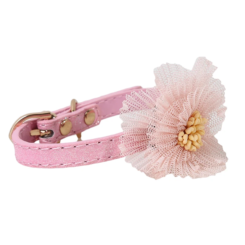 2 Colors Small Dog Collar Flower Lace Adjustable Cat Collar Soft Leather Pet Collar For Dogs Cats 1.0*28cm