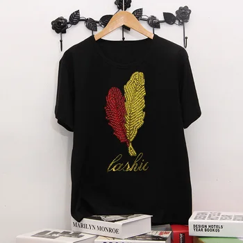 

DONAMOL Plus Size Short sleeve T-shirt women Summer New 2020 fashion with rhinestones printing love tee loose high quality tops
