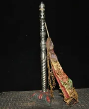 wedding decoration 14"Tibet Meteorite iron Tiantie skull skeleton Vajra Dorje Phurba pestle sceptre(China)