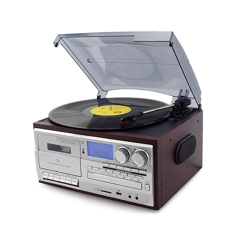 Reproductor de discos de vinilo con Bluetooth, 3 velocidades, tocadiscos  Vintage, reproductor de CD y Cassette, Radio AM/FM, grabadora USB, salida  de línea RCA aux in|Amplificador| - AliExpress
