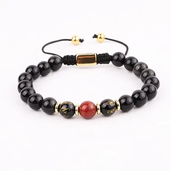 New Design Natural Stone Black Agate Tibetan Beads Macrame Adjustable Bracelet Women Men