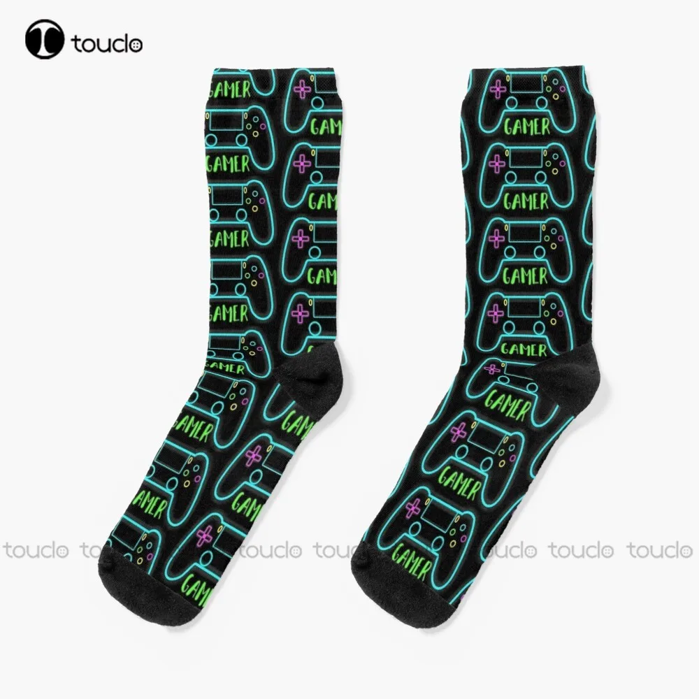 

Neon Gamer Controller Neon Colors Socks Cool Socks Personalized Custom Unisex Adult Teen Youth Socks 360° Digital Print Gift