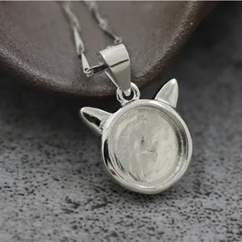 

Joanlyn Pendant Setting for 10x10mm Round Cabochons White Gold Plated 925 Silver Pendant Blank Cat Shape Pendant DZ034