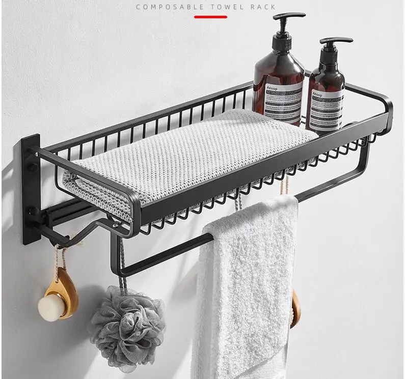 Гвоздь или гвоздь бесплатно полотенцесушитель полка для ванной комнаты алюминиевая черная полка для ванной комнаты Аксессуары - Цвет: Черный