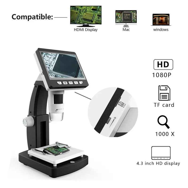 

HD LCD Screen Digital Microscope USB Interface 1080P Electron Microscope(Support HDMI)