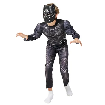 

Superhero Black Panther Muscle Jumpsuit With Masked Kids Halloween Game Party Holiday Costume Costume