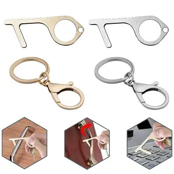 

Hygiene Hand Antimicrobial Metal EDC Door Opener Multifunctional keychain no touch door opener with keychain