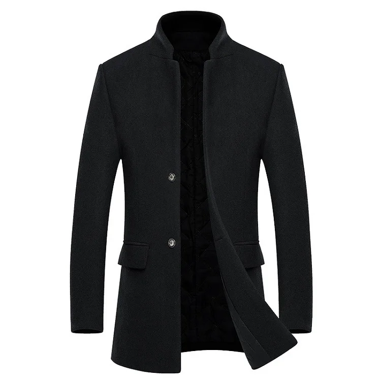 Men Woolen Coat Winter Men's Fashion Warm Wool Jacket Casual Stand collar Slim Overcoat Mens Long Trench Coat Male Outerwear 4XL