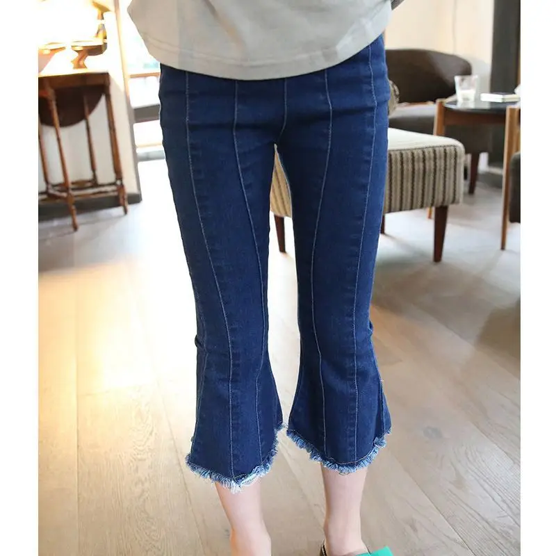 

Childrenswear 2019 Spring Clothing New Style Girls Cowboy Capri Pants Washing Flash Trumpet Cowboy Pants Children Casual