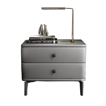 

Russia imported pine simple modern Nordic drawer leather art storage bedside table high-end cabinet