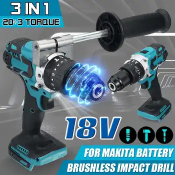 

3 in 1 Brushless Electric Hammer Driver Drill with Handle 20+3 Torque Cordless Compact Impact Drill For Makita 18V Battery