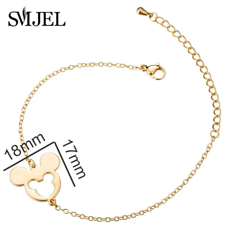 Gold bracelet mouse SMJEL Для женщин минималистичные серебряные браслеты с Микки ножной браслет в богемном стиле Винтаж карта мира Волна Браслеты на ногу женские ювелирные изделия, посвященные тематике серфинга - Окраска металла: Gold bracelet mouse