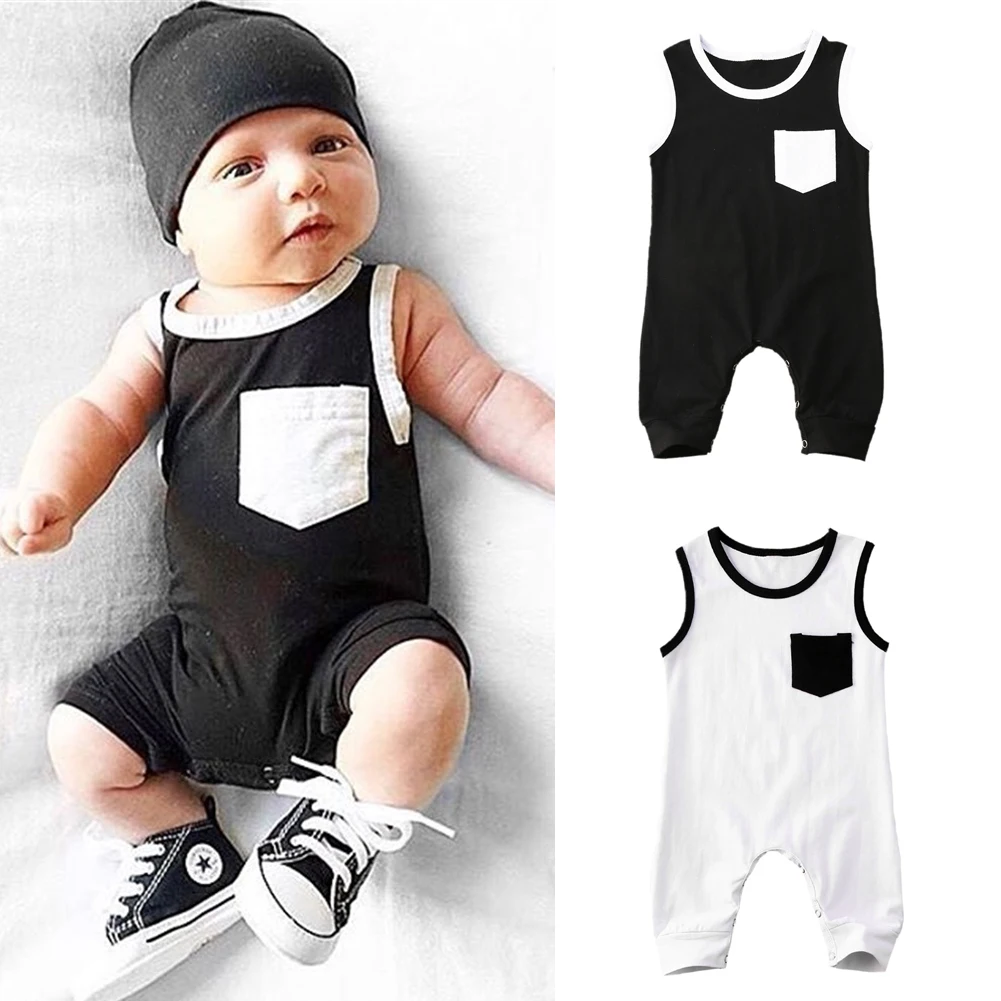Citgeett Summer 018m Newborn Baby Boys Rompers Pocket Solid Sleeveless