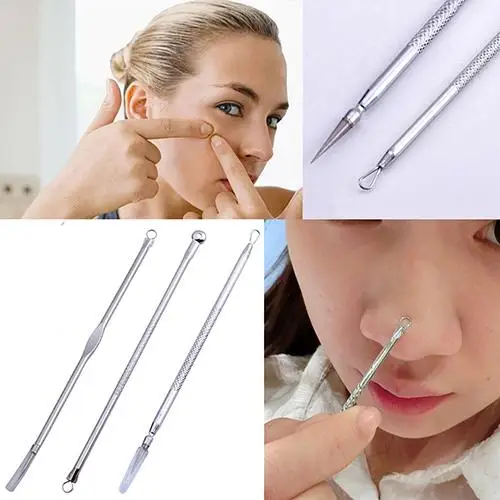 

3 Pcs Double Ended Blackhead Comedone Blemish Acne Extractor Remover Tool Set